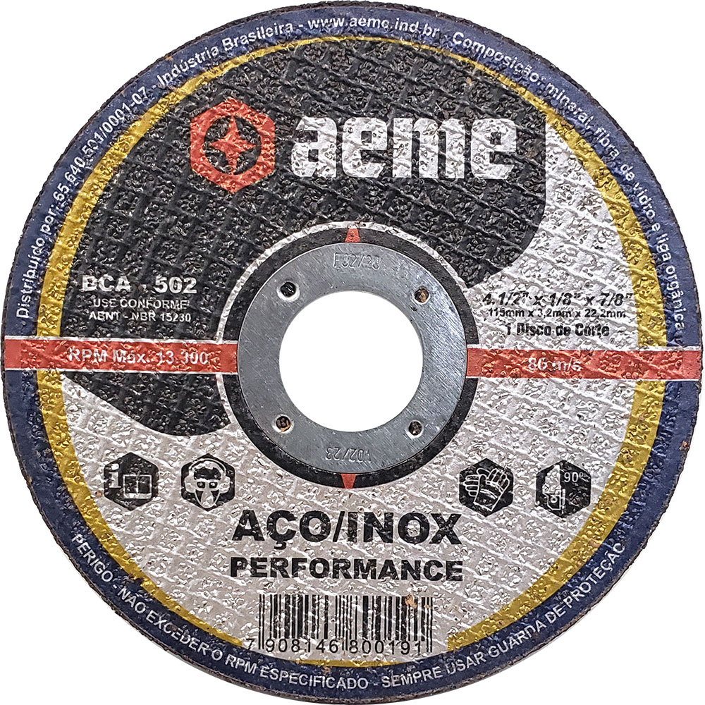 Disco de Corte Aeme para Aço/Inox DCA 502 4.1/2x1/8x7/8 (SKU 34404)