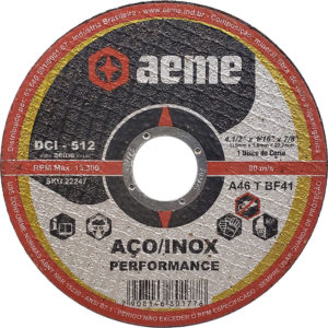 Disco de Corte Aeme para Aço/Inox DCI 512 4.1/2x1/16x7/8 (SKU 22247)